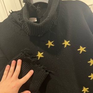 VETEMENTS - Men - Oversized Distressed Merino Wool Rollneck Sweater Black- XS